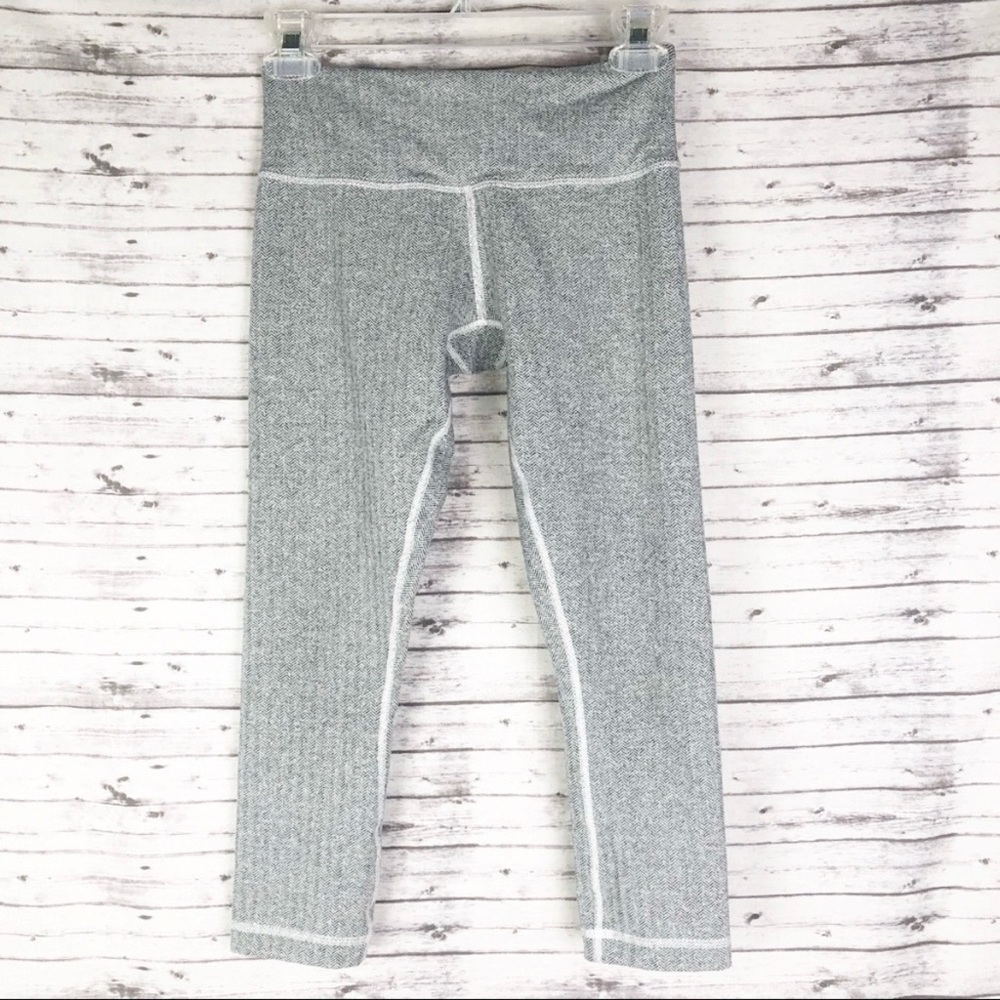 Lululemon Wunder Under Ghost White Gray Herringbone Stretch Crop Leggings